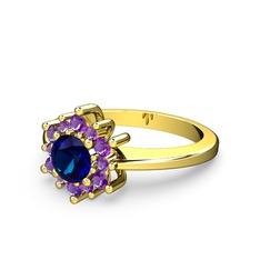 Floral Çiçek Yüzük - Ametist ve lab safir 18 ayar altın yüzük #pc8m9t