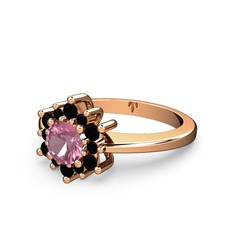 Floral Çiçek Yüzük - Siyah zirkon ve pembe kuvars 8 ayar rose altın yüzük #pftjdu