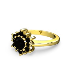 Floral Çiçek Yüzük - Siyah zirkon 18 ayar altın yüzük #pytmda