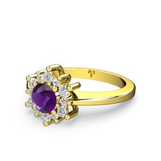 Floral Çiçek Yüzük - Pırlanta ve ametist 925 ayar altın kaplama gümüş yüzük (0.504 karat) #q4gl6j