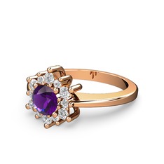 Swarovski ve ametist 14 ayar rose altın yüzük