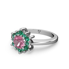 Floral Çiçek Yüzük - Yeşil kuvars ve pembe kuvars 14 ayar beyaz altın yüzük #rnpaiq