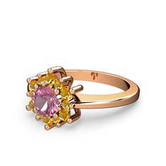 Sitrin ve pembe kuvars 14 ayar rose altın yüzük