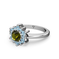 Floral Çiçek Yüzük - Akuamarin ve peridot 14 ayar beyaz altın yüzük #s31a9d