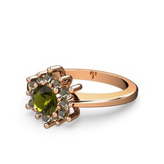 Floral Çiçek Yüzük - Dumanlı kuvars ve peridot 925 ayar rose altın kaplama gümüş yüzük #sg054k