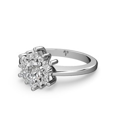 Floral Çiçek Yüzük - Beyaz zirkon ve swarovski 18 ayar beyaz altın yüzük #sm2am4