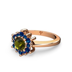 Floral Çiçek Yüzük - Lab safir ve peridot 18 ayar rose altın yüzük #sn92p5