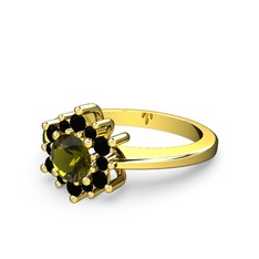 Floral Çiçek Yüzük - Siyah zirkon ve peridot 8 ayar altın yüzük #t4l2za
