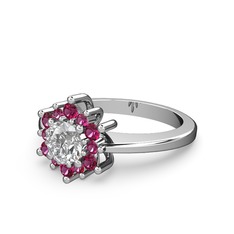 Floral Çiçek Yüzük - Rodolit garnet ve swarovski 8 ayar beyaz altın yüzük #t7iwo5