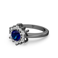Floral Çiçek Yüzük - Swarovski ve lab safir 925 ayar siyah rodyum kaplama gümüş yüzük #tavjw3