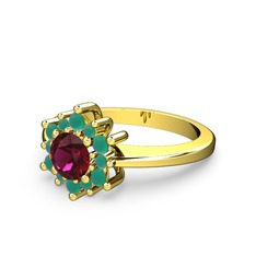 Floral Çiçek Yüzük - Kök zümrüt ve rodolit garnet 14 ayar altın yüzük #tjesco