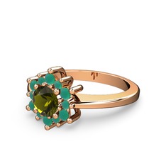 Kök zümrüt ve peridot 14 ayar rose altın yüzük