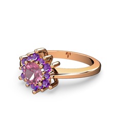 Floral Çiçek Yüzük - Ametist ve pembe kuvars 14 ayar rose altın yüzük #u1ykt2