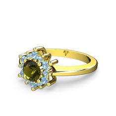 Akuamarin ve peridot 8 ayar altın yüzük
