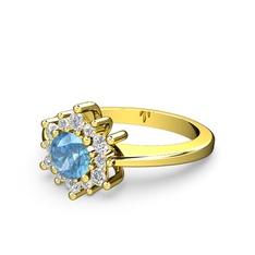Swarovski ve akuamarin 925 ayar altın kaplama gümüş yüzük