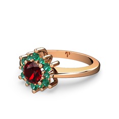 Floral Çiçek Yüzük - Yeşil kuvars ve garnet 925 ayar rose altın kaplama gümüş yüzük #ujh6r2