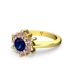 Floral Çiçek Yüzük - Pembe kuvars ve lab safir 8 ayar altın yüzük #v3dp5w