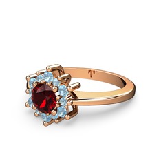 Floral Çiçek Yüzük - Akuamarin ve garnet 14 ayar rose altın yüzük #voqr3m
