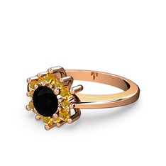 Floral Çiçek Yüzük - Sitrin ve siyah zirkon 18 ayar rose altın yüzük #vrm0js