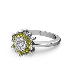 Floral Çiçek Yüzük - Peridot ve swarovski 14 ayar beyaz altın yüzük #w91krz