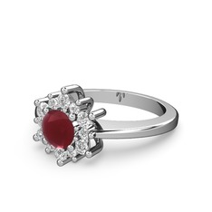 Floral Çiçek Yüzük - Swarovski ve kök yakut 14 ayar beyaz altın yüzük #wnm1ea