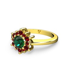 Garnet ve yeşil kuvars 8 ayar altın yüzük