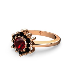 Floral Çiçek Yüzük - Siyah zirkon ve garnet 14 ayar rose altın yüzük #wthc72