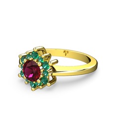 Floral Çiçek Yüzük - Yeşil kuvars ve rodolit garnet 925 ayar altın kaplama gümüş yüzük #xk62ni