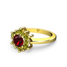 Peridot ve garnet 14 ayar altın yüzük