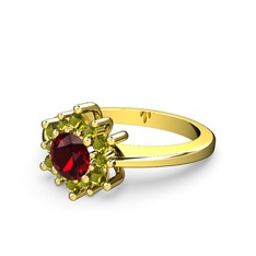 Floral Çiçek Yüzük - Peridot ve garnet 14 ayar altın yüzük #xmacwh