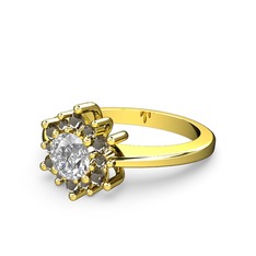 Floral Çiçek Yüzük - Dumanlı kuvars ve swarovski 8 ayar altın yüzük #y3of1p