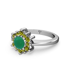 Floral Çiçek Yüzük - Peridot ve kök zümrüt 18 ayar beyaz altın yüzük #ybodxn