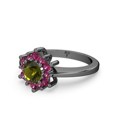 Floral Çiçek Yüzük - Rodolit garnet ve peridot 925 ayar siyah rodyum kaplama gümüş yüzük #yih1t5