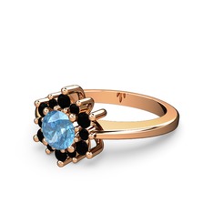 Floral Çiçek Yüzük - Siyah zirkon ve akuamarin 925 ayar rose altın kaplama gümüş yüzük #yuih67