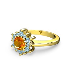 Floral Çiçek Yüzük - Akuamarin ve sitrin 8 ayar altın yüzük #yyg2n7