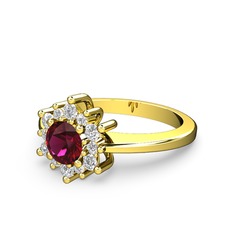 Floral Çiçek Yüzük - Beyaz zirkon ve rodolit garnet 14 ayar altın yüzük #zax3dz