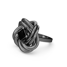 Taşlı Anela Yüzük - Siyah zirkon 925 ayar siyah rodyum kaplama gümüş yüzük #pbv510