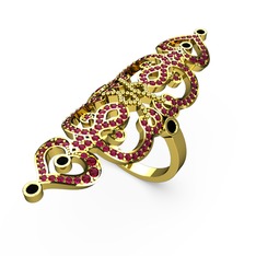 Liya Yüzük - Rodolit garnet ve siyah zirkon 18 ayar altın yüzük #116wns7