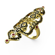 Siyah zirkon ve rodolit garnet 14 ayar altın yüzük