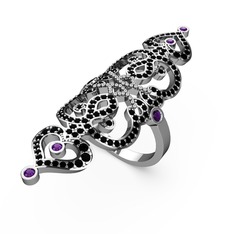 Liya Yüzük - Siyah zirkon ve ametist 14 ayar beyaz altın yüzük #11cjrr6