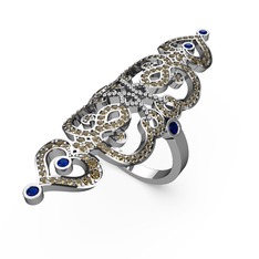 Liya Yüzük - Dumanlı kuvars ve lab safir 14 ayar beyaz altın yüzük #1246ihl