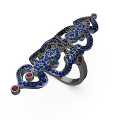 Lab safir ve rodolit garnet 925 ayar siyah rodyum kaplama gümüş yüzük
