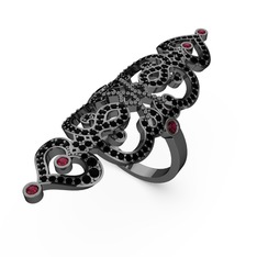 Liya Yüzük - Siyah zirkon ve rodolit garnet 925 ayar siyah rodyum kaplama gümüş yüzük #13qhshf