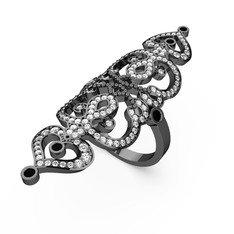 Liya Yüzük - Swarovski ve siyah zirkon 925 ayar siyah rodyum kaplama gümüş yüzük #143ee2w