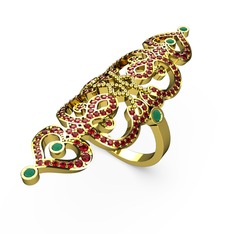 Liya Yüzük - Garnet ve kök zümrüt 14 ayar altın yüzük #15qeuxk