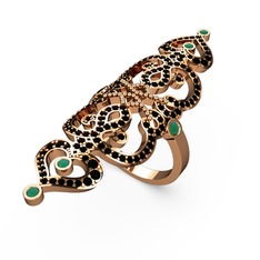 Liya Yüzük - Siyah zirkon ve kök zümrüt 18 ayar rose altın yüzük #15vfhs2