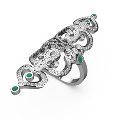 Liya Yüzük - Swarovski ve kök zümrüt 14 ayar beyaz altın yüzük #16m798d