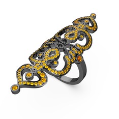 Liya Yüzük - Sitrin 925 ayar siyah rodyum kaplama gümüş yüzük #18zwae4