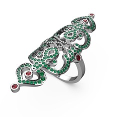 Liya Yüzük - Yeşil kuvars ve garnet 8 ayar beyaz altın yüzük #194i43h