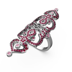 Liya Yüzük - Rodolit garnet ve pembe kuvars 18 ayar beyaz altın yüzük #19bws0a